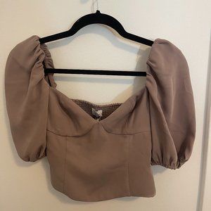Aritzia Novella Shortsleeve Blouse (Grey Taupe)